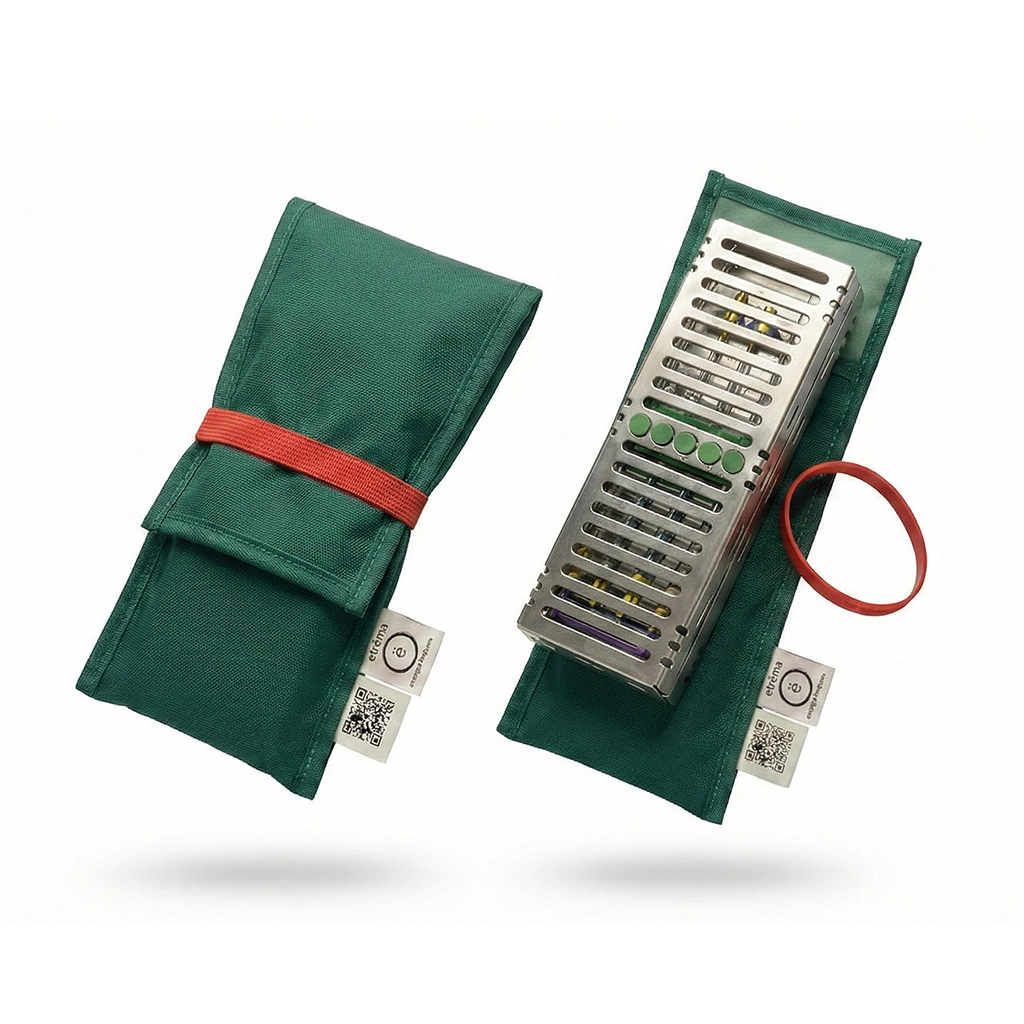Emballage d’une cassette dentaire dans la pochette de stérilisation réutilisable ë POK